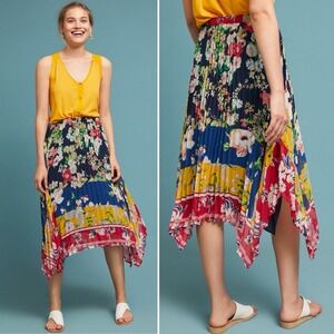 Anthropologie One‎ September Leora Floral Handkerchief Skirt Pleated Colorful L